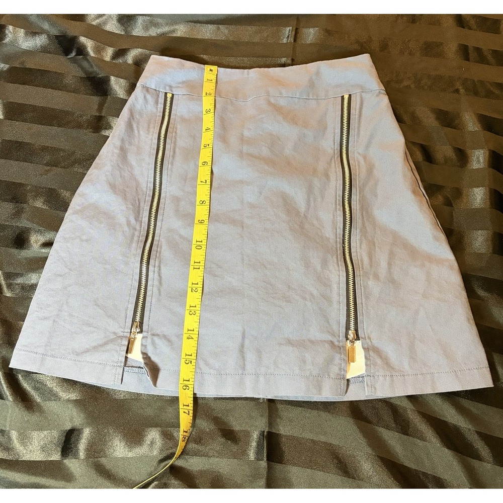 Juno Women's Blue Solid A-Line Short Skirt Size S Cotton Twill Zip Zipper